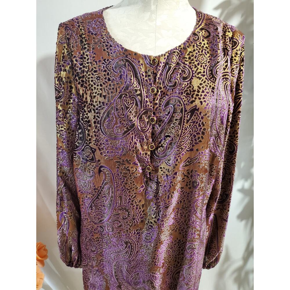Vtg Chetta B Sherrie Bloom Peter Noviello Silk Flocked Velvet Paisley Dress 14 - Picture 5 of 14